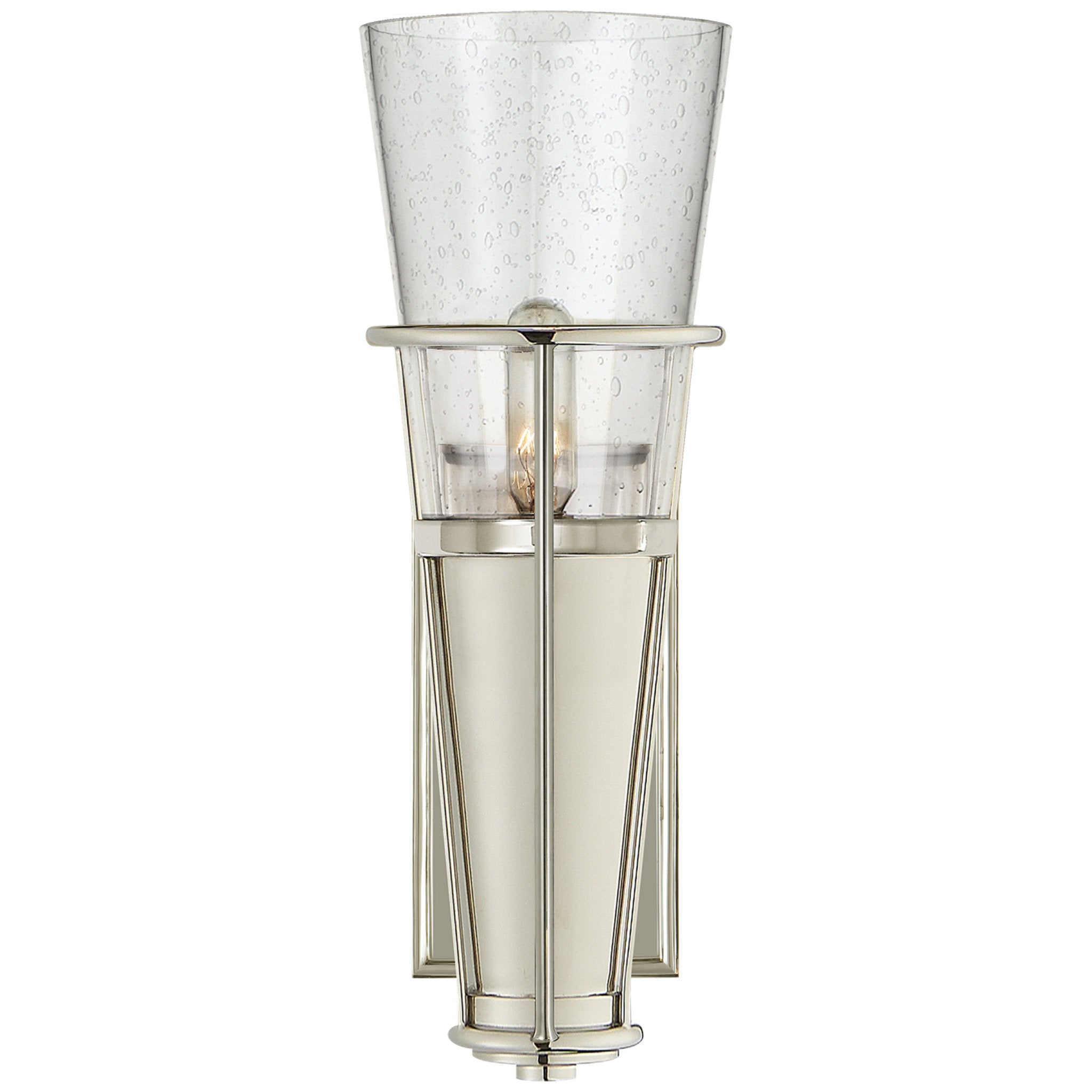 Thomas O'Brien Robinson Single Sconce in Polished Nickel with Seeded Glass