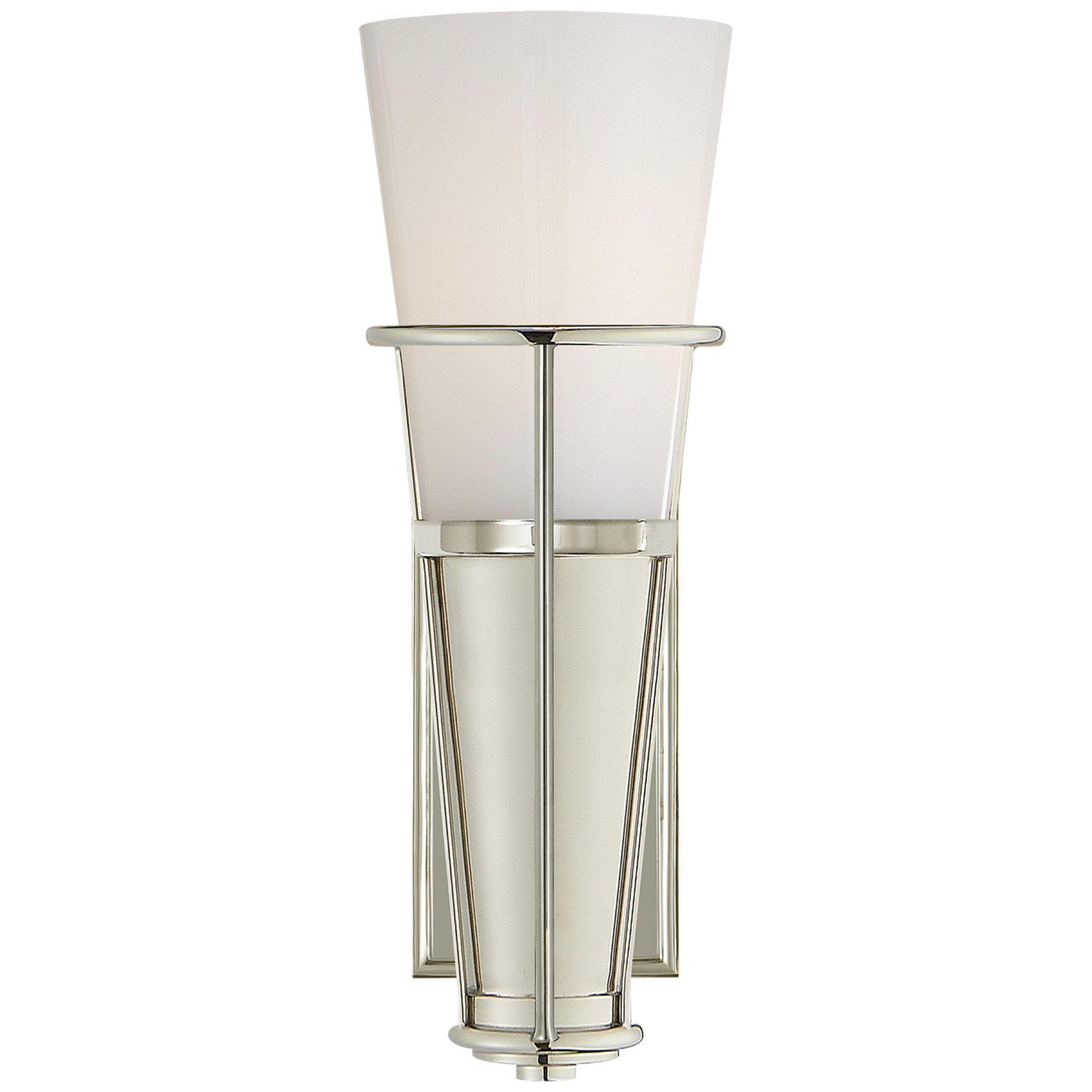 Thomas O'Brien Robinson Single Sconce in Polished Nickel with White Glass
