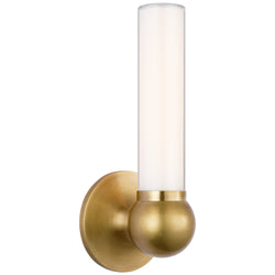 Thomas O'Brien Jeffery Small Bath Sconce in Hand-Rubbed Antique Brass with White Glass
