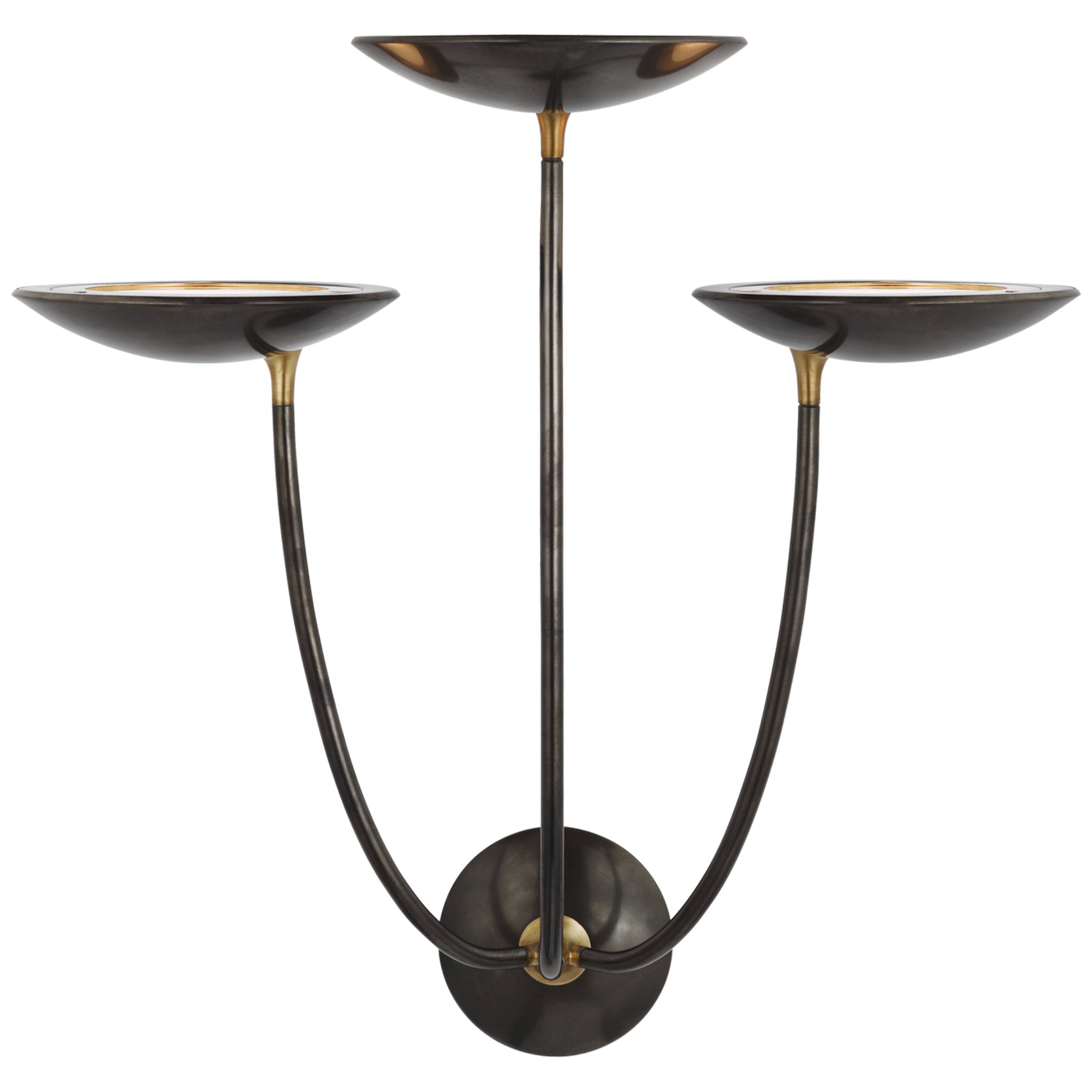 Thomas O'Brien Keira Large Triple Sconce in Bronze and Hand-Rubbed Antique Brass