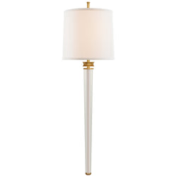 Thomas O'Brien Lyra Large Tail Sconce in Hand-Rubbed Antique Brass and Crystal with Linen Shade