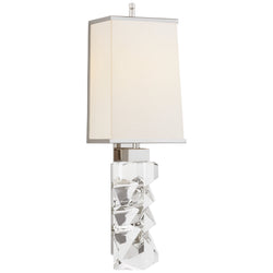 Thomas O'Brien Argentino Large Sconce in Crystal and Polished Nickel with Linen Shade with Nickel Trimmed Shade