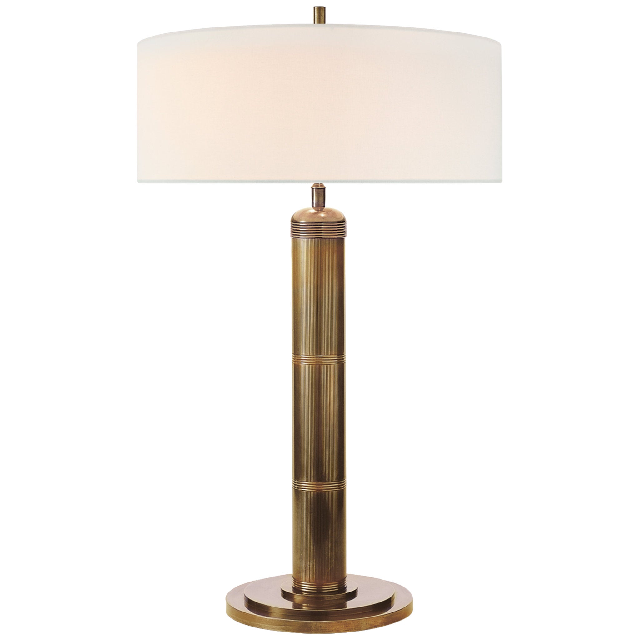 Thomas O'Brien Longacre Tall Table Lamp in Hand-Rubbed Antique Brass with Linen Shade