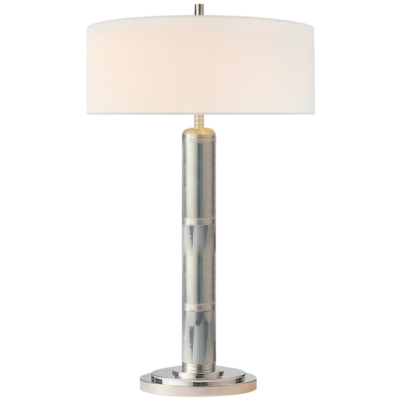 Thomas O'Brien Longacre Tall Table Lamp in Polished Nickel with Linen Shade