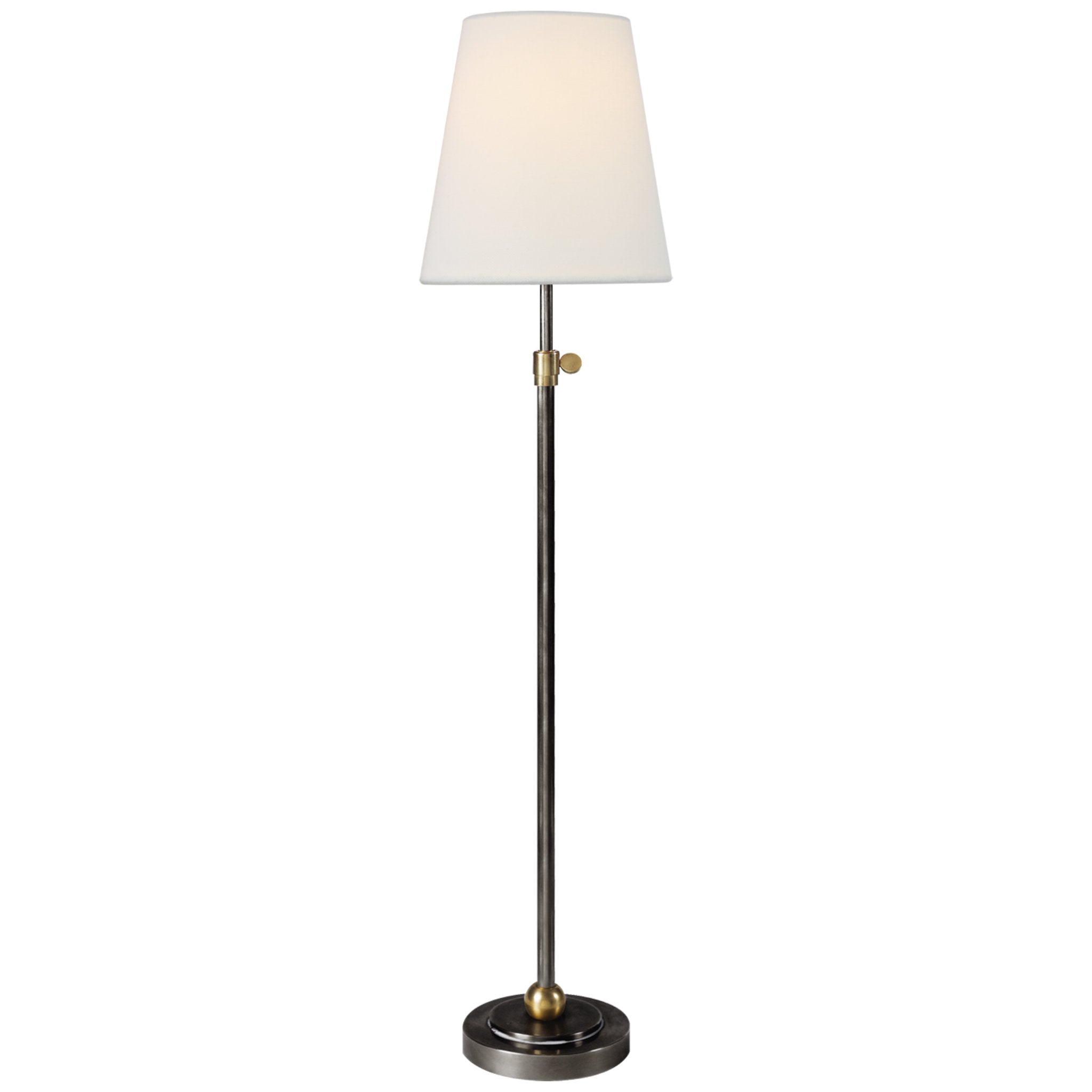 Thomas O'Brien Bryant Table Lamp in Bronze and Hand-Rubbed Antique Brass with Linen Shade W6" x H24.5" - 30"
