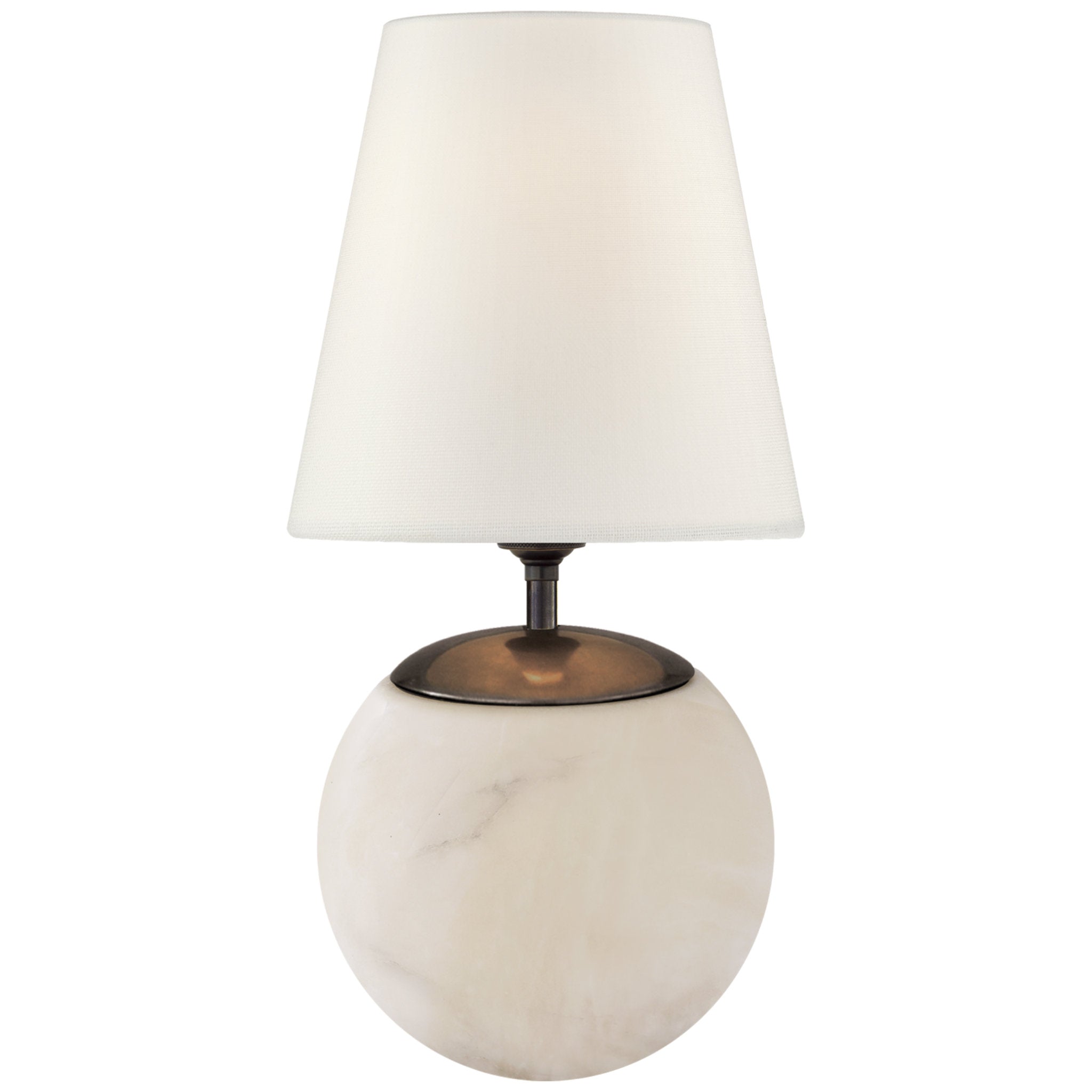 Thomas O'Brien Terri Large Round Table Lamp in Alabaster with Linen Shade
