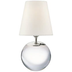Thomas O'Brien Terri Large Round Table Lamp in Crystal with Linen Shade