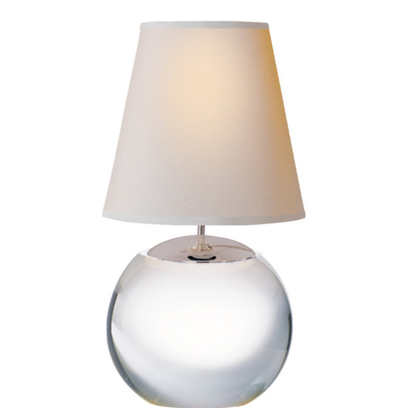 Thomas O'Brien Terri Large Round Table Lamp in Crystal with Natural Paper Shade