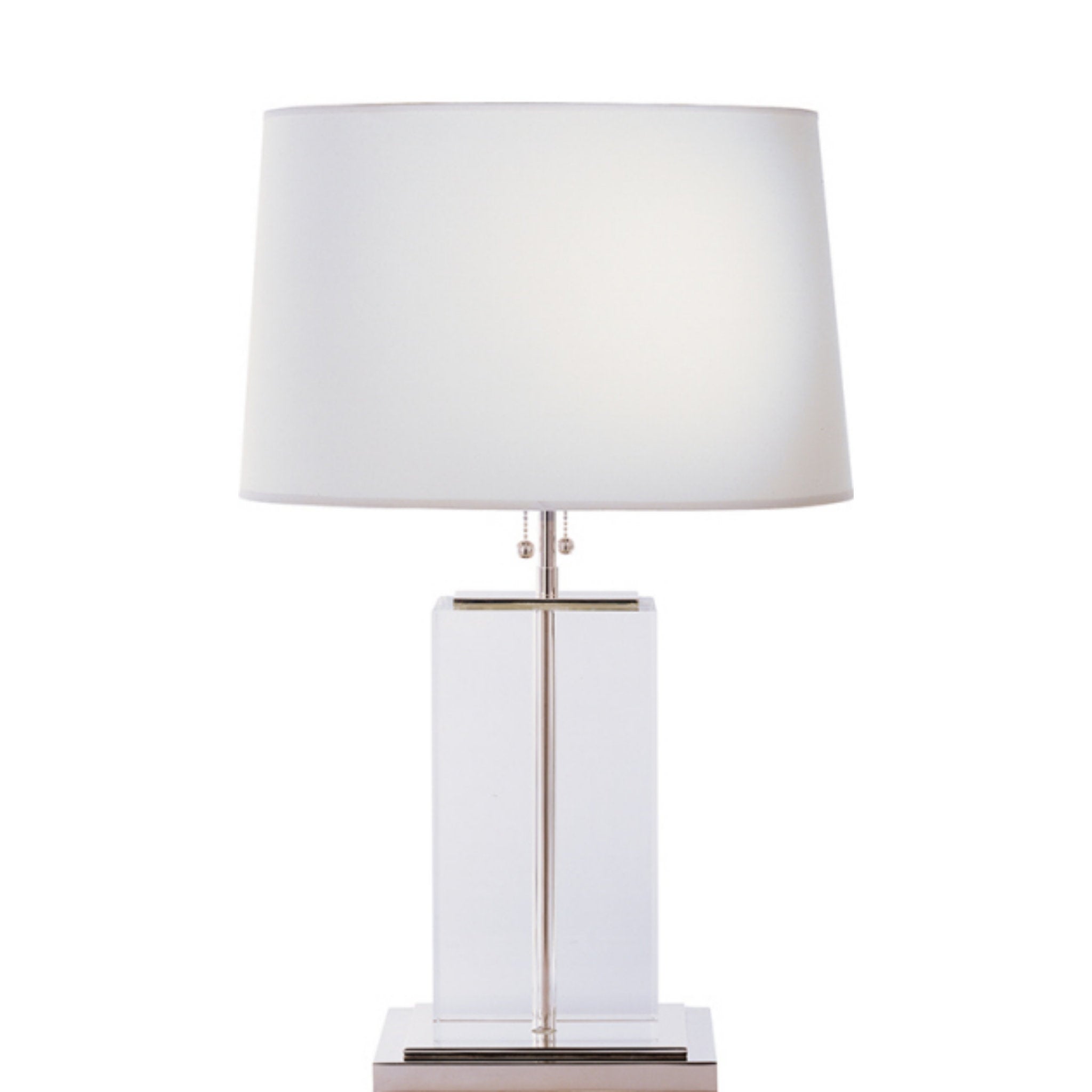 Thomas O'Brien Block Large Table Lamp in Crystal and Polished Silver with Cotton Shade