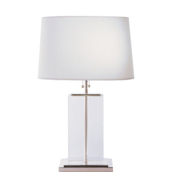 Thomas O'Brien Block Large Table Lamp in Crystal and Polished Silver with Cotton Shade