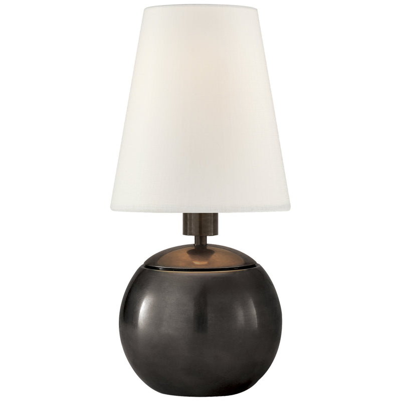 Thomas O'Brien Tiny Terri Round Accent Lamp in Bronze with Linen Shade