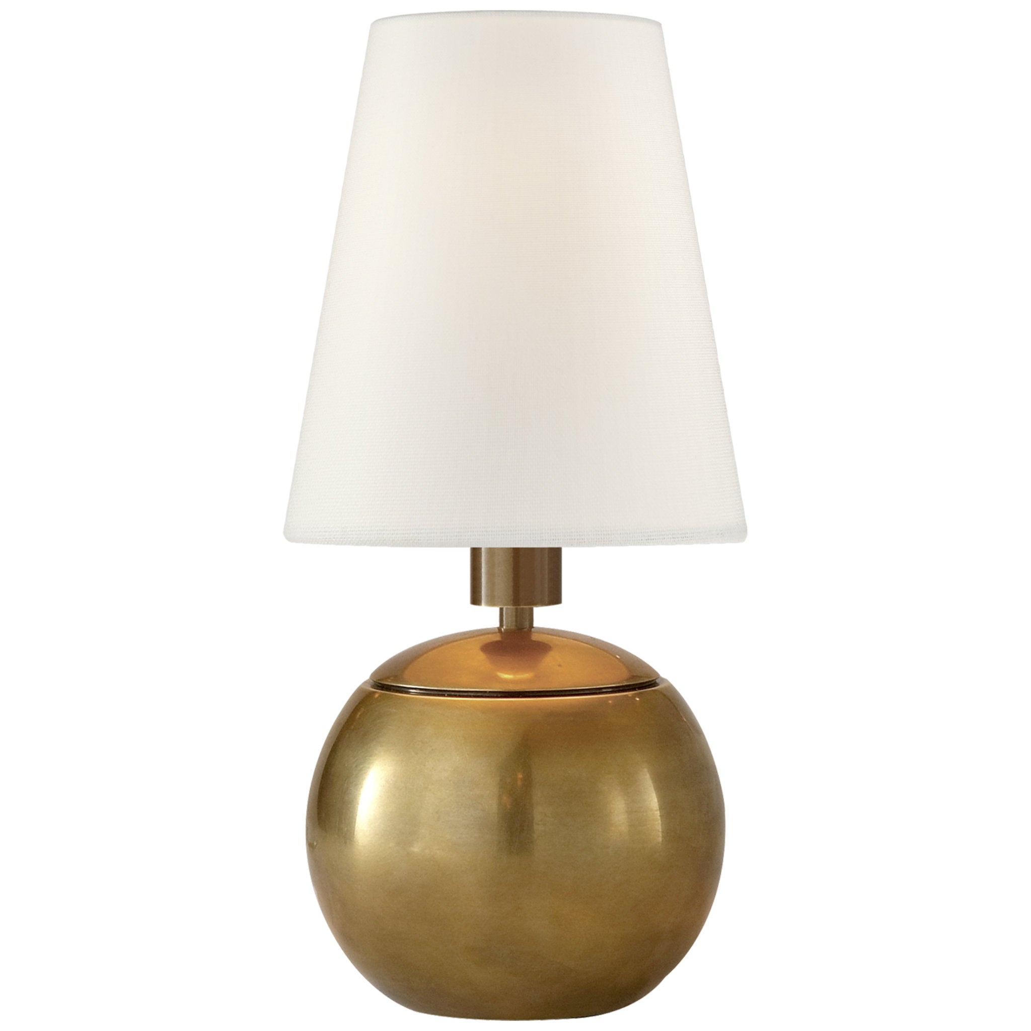 Thomas O'Brien Tiny Terri Round Accent Lamp in Hand-Rubbed Antique Brass with Linen Shade