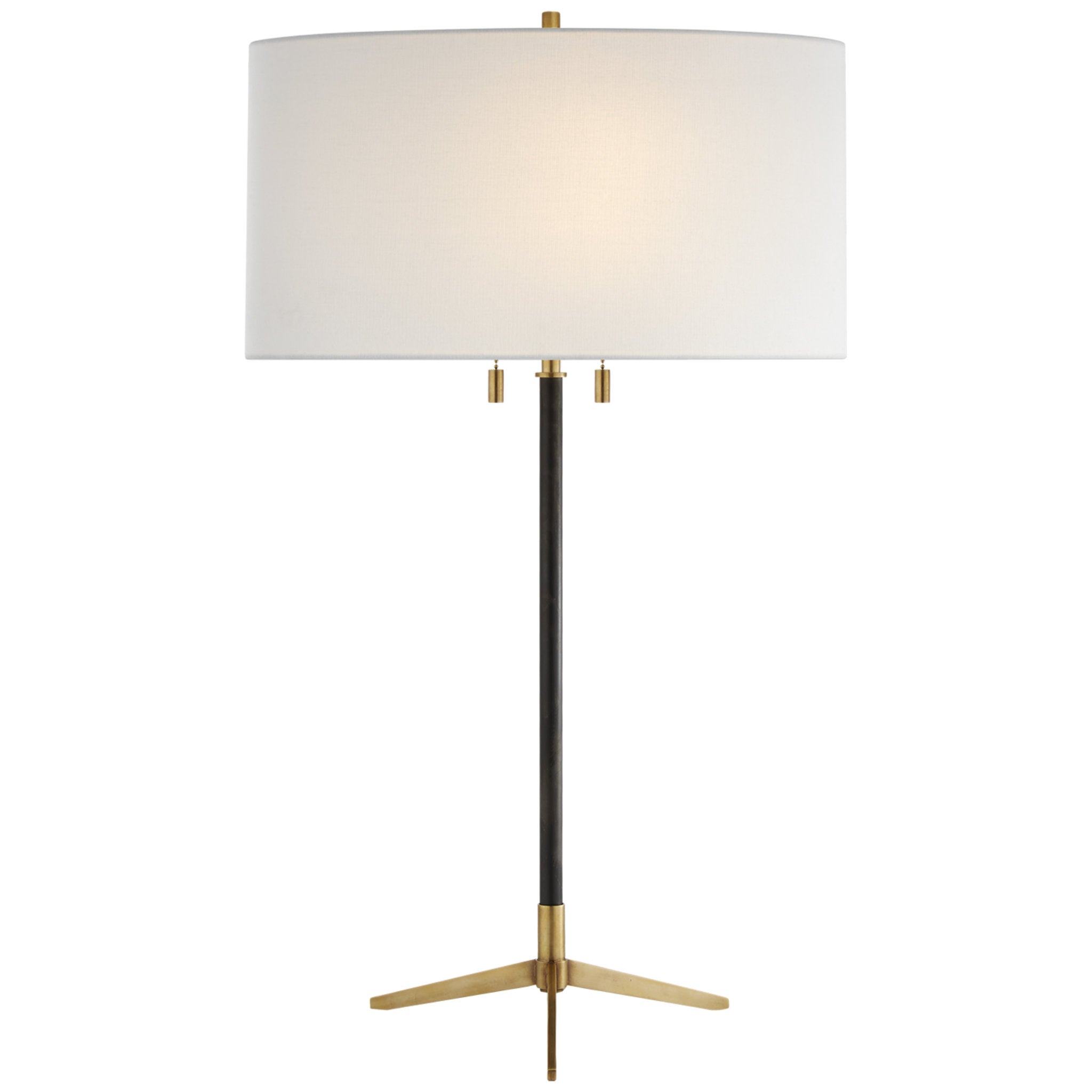 Thomas O'Brien Caron Table Lamp in Bronze and Hand-Rubbed Antique Brass with Linen Shade