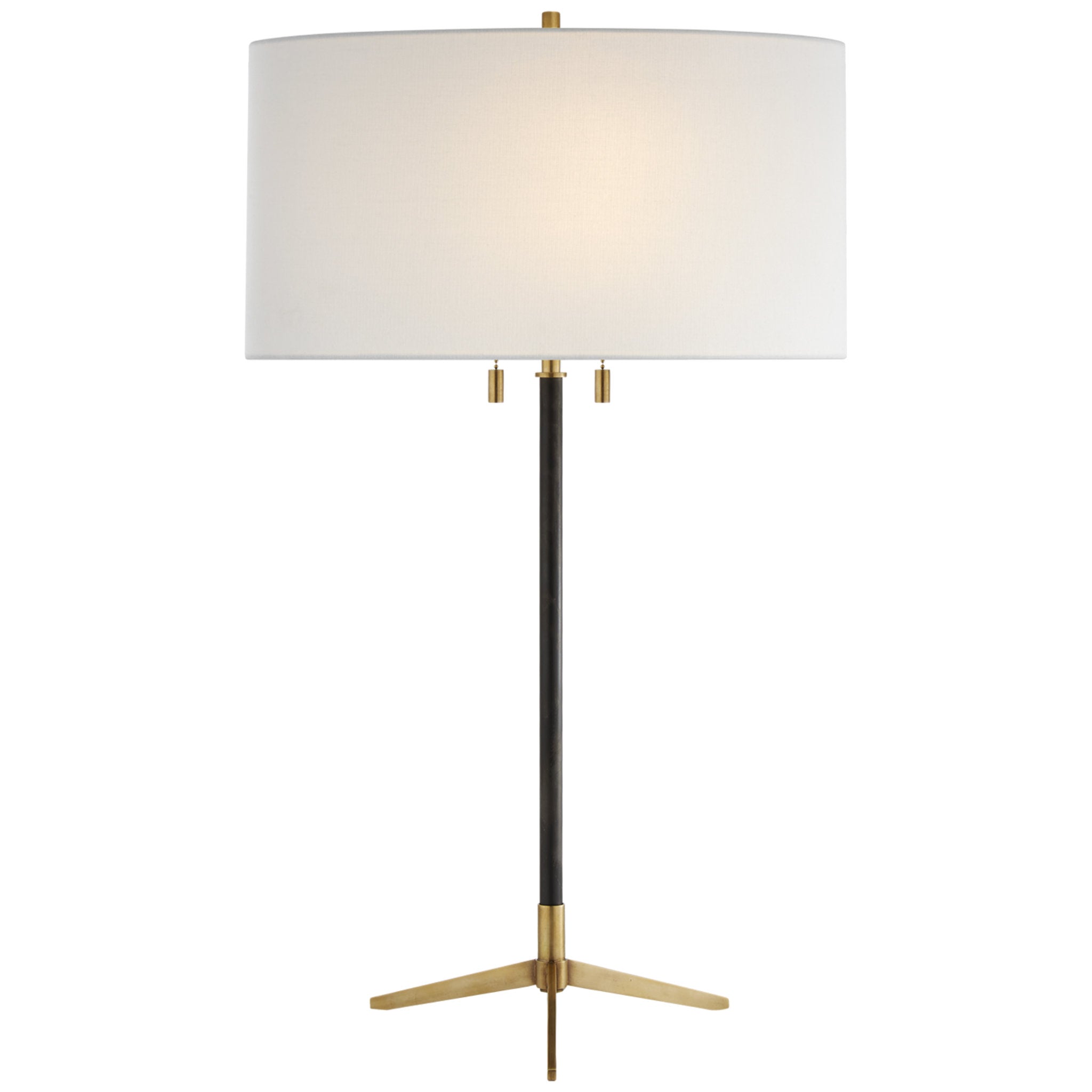 Thomas O'Brien Caron Table Lamp in Bronze and Hand-Rubbed Antique Brass with Linen Shade W16" x H26.5"