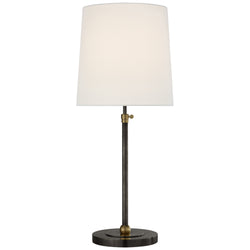 Thomas O'Brien Bryant Large Table Lamp in Bronze and Hand-Rubbed Antique Brass with Linen Shade