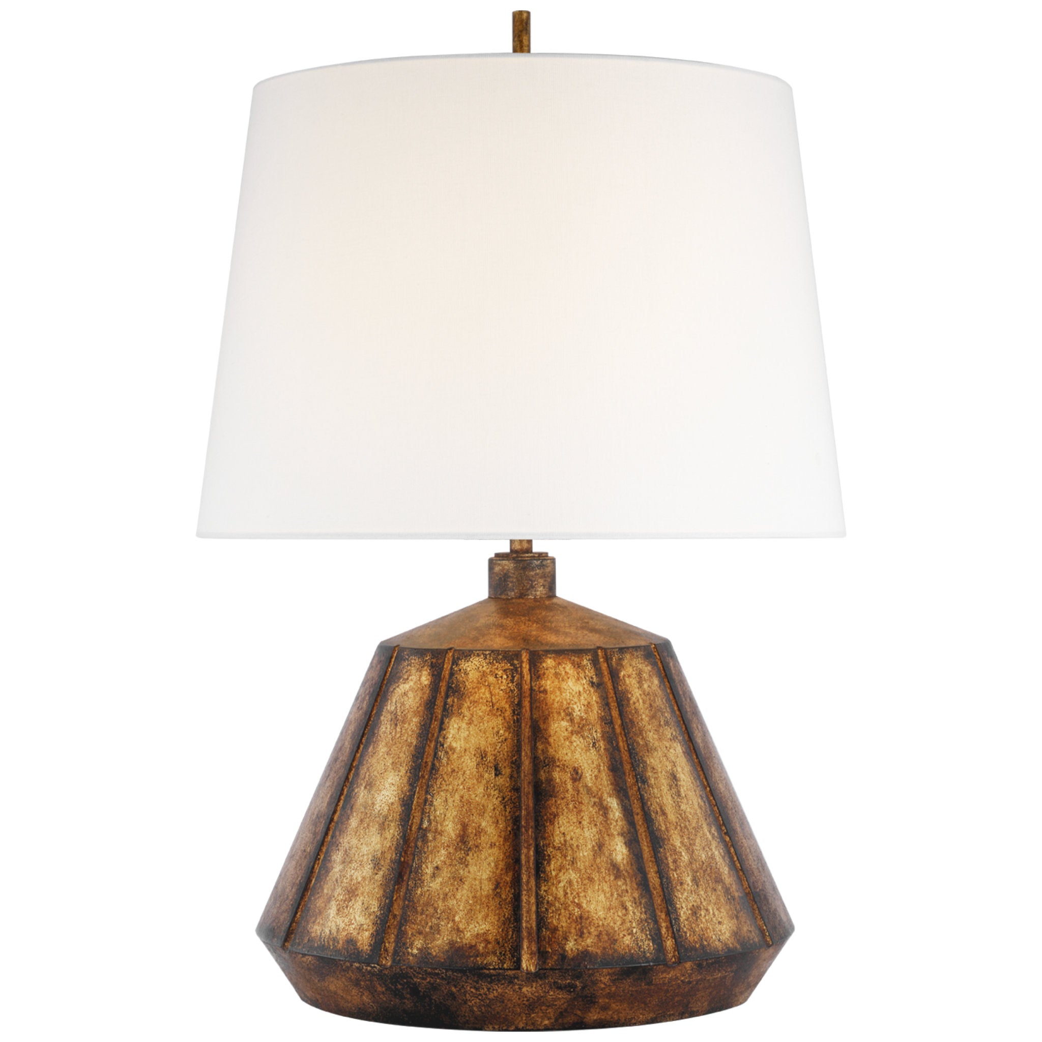 Thomas O'Brien Frey Medium Table Lamp in Antique Gild with Linen Shade W18" x H27.75"