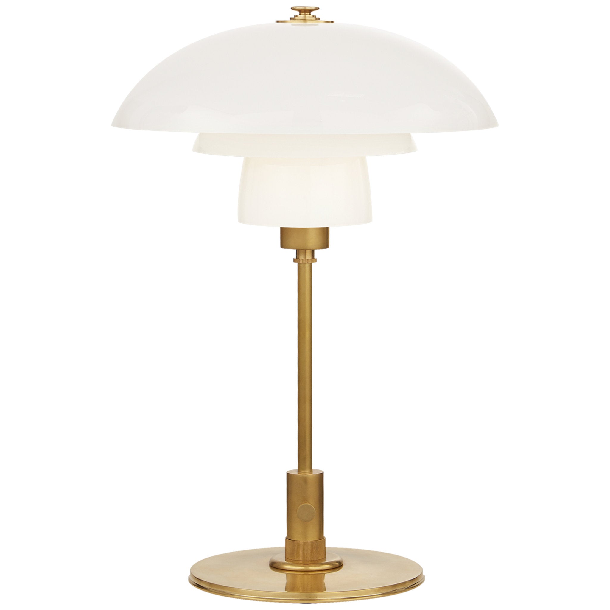 Thomas O'Brien Whitman Desk Lamp in Hand-Rubbed Antique Brass with White Glass Shade