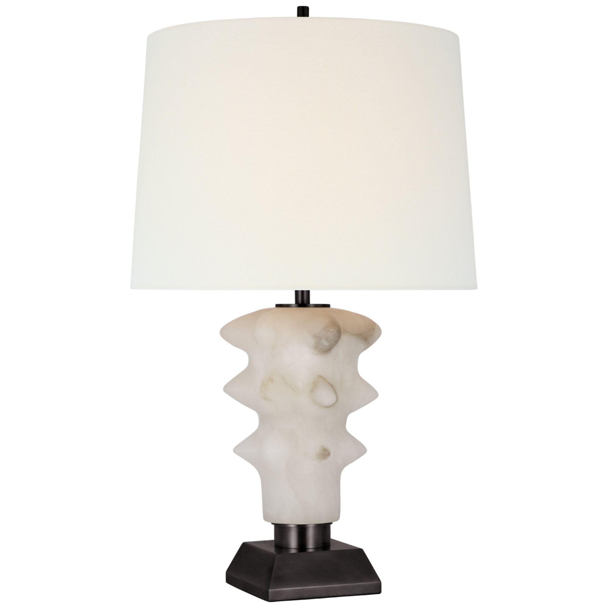Thomas O'Brien Luxor Medium Table Lamp in Alabaster and Bronze with Linen Shade W14.5" x H25.25"