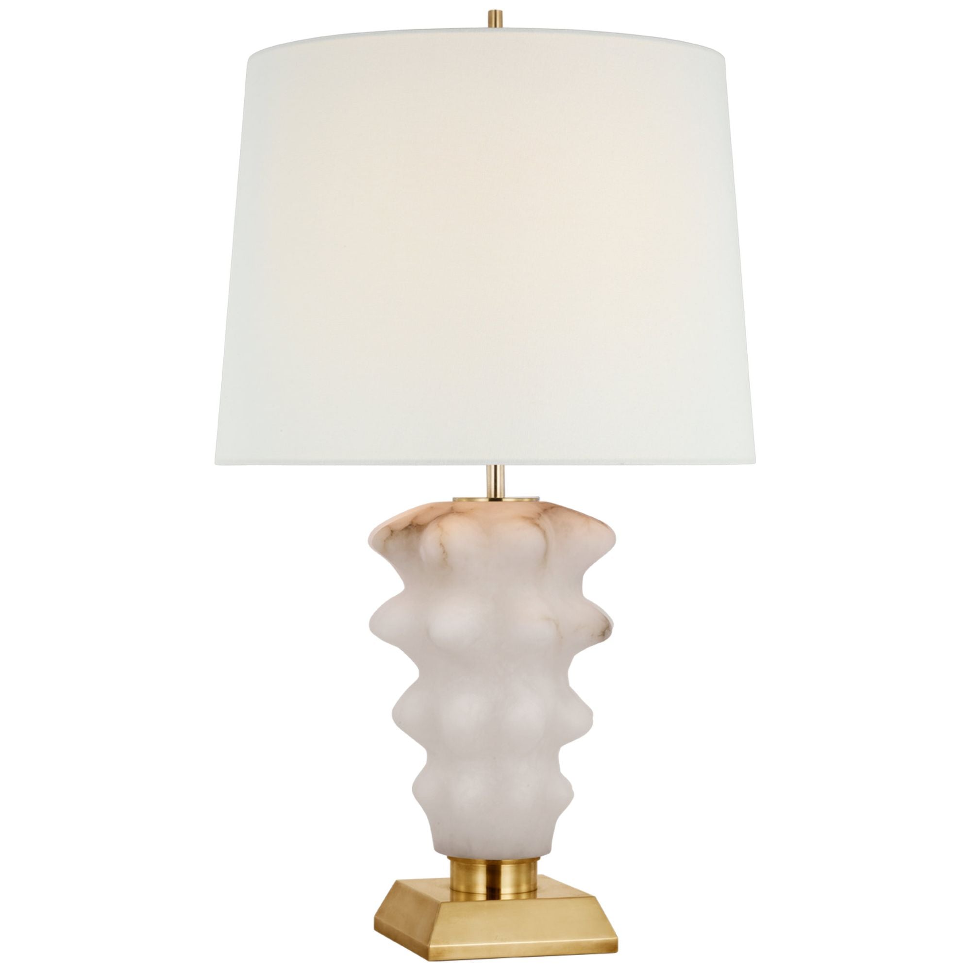 Thomas O'Brien Luxor Large Table Lamp in Alabaster and Hand-Rubbed Antique Brass with Linen Shade