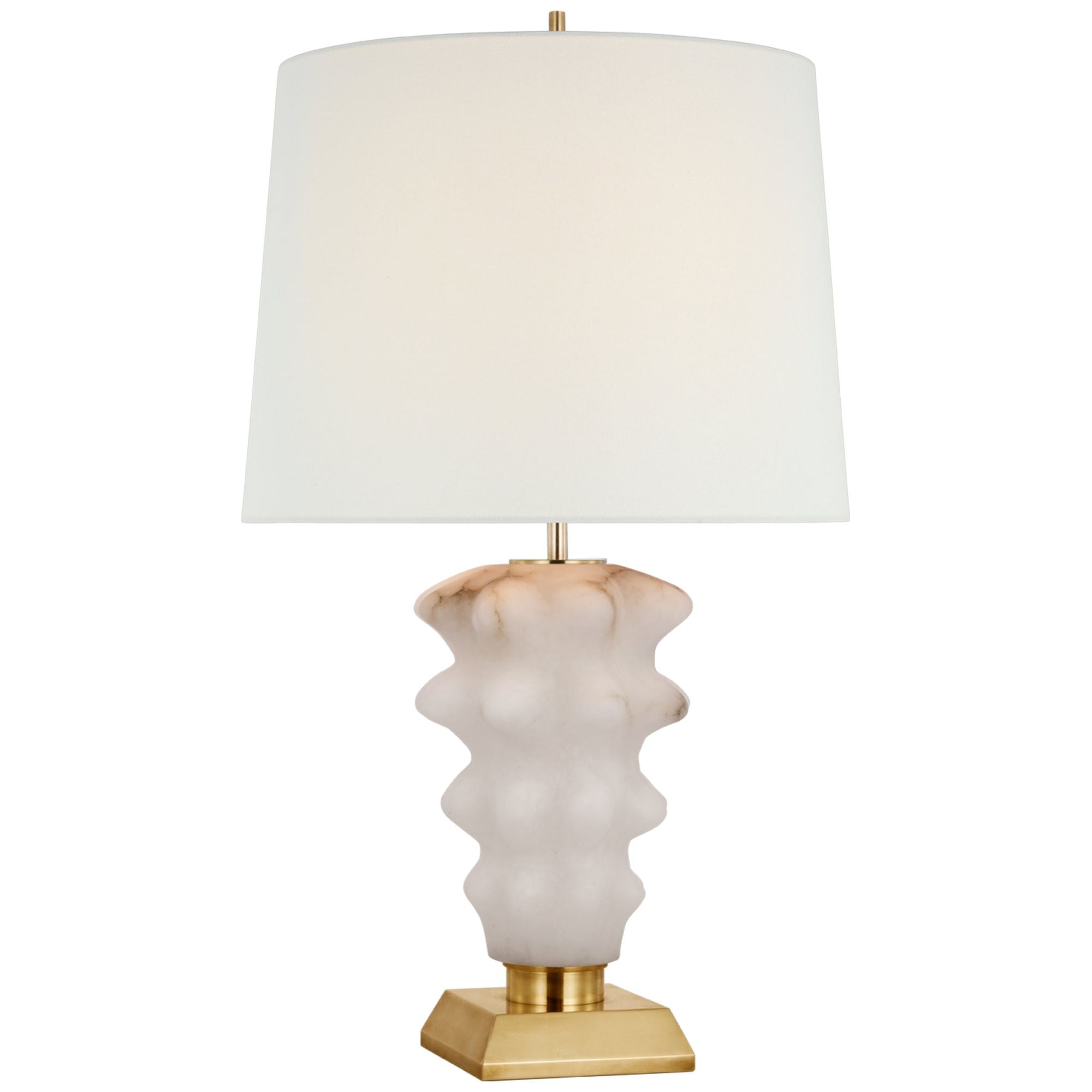 Thomas O'Brien Luxor Large Table Lamp in Alabaster and Hand-Rubbed Antique Brass with Linen Shade W18" x H31.5"