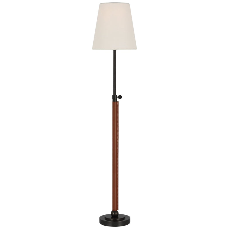 Thomas O'Brien Bryant Wrapped Table Lamp in Bronze and Saddle Leather with Linen Shade