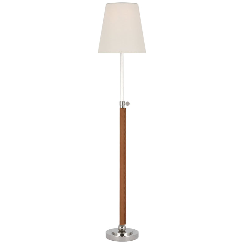 Thomas O'Brien Bryant Wrapped Table Lamp in Polished Nickel and Natural Leather with Linen Shade