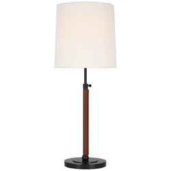 Thomas O'Brien Bryant Large Wrapped Table Lamp in Bronze and Saddle Leather with Linen Shade