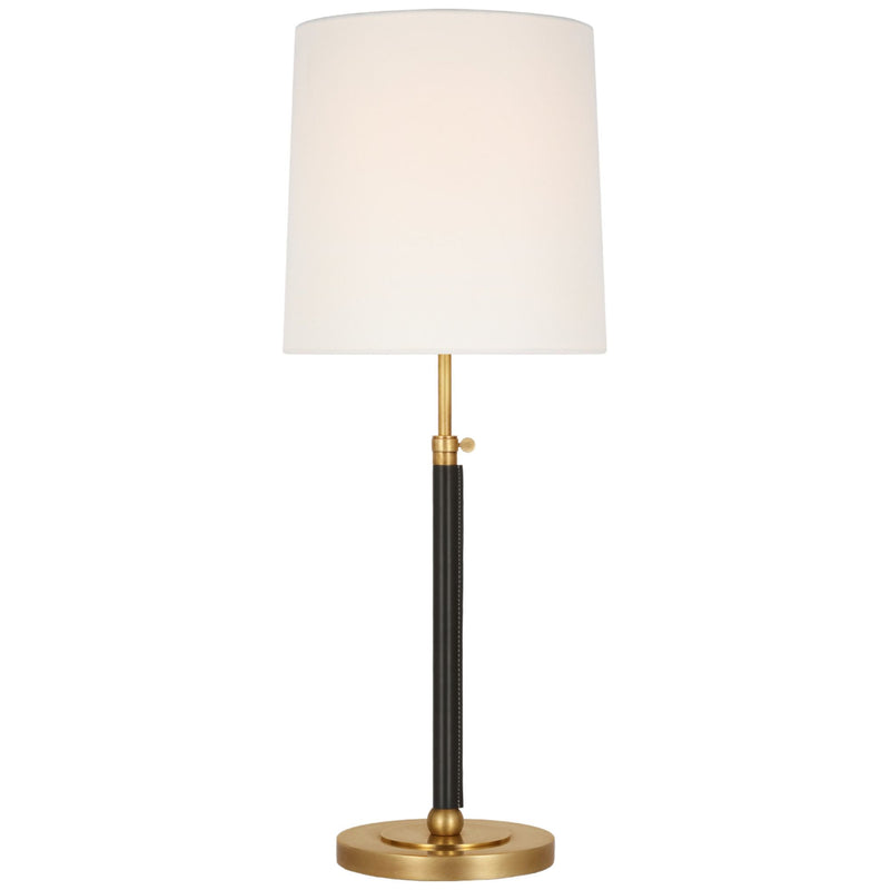 Thomas O'Brien Bryant Large Wrapped Table Lamp in Hand-Rubbed Antique Brass and Chocolate Leather with Linen Shade