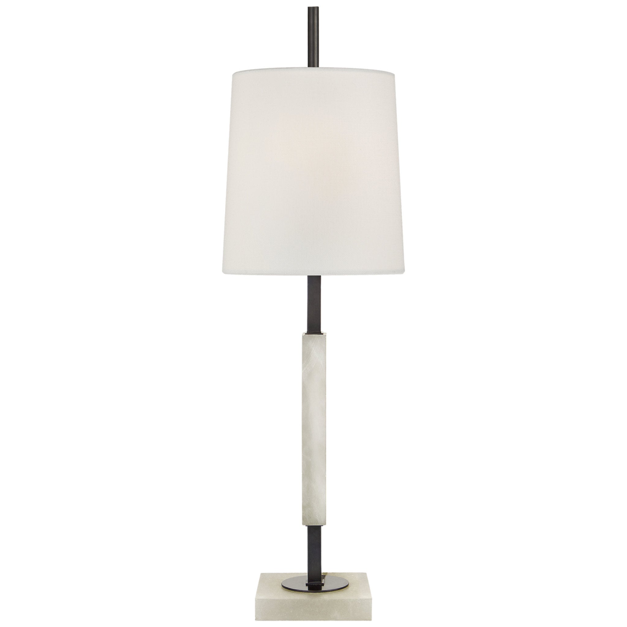Thomas O'Brien Lexington Medium Table Lamp in Bronze and Alabaster with Linen Shade