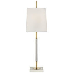 Thomas O'Brien Lexington Medium Table Lamp in Hand-Rubbed Antique Brass and Crystal with Linen Shade