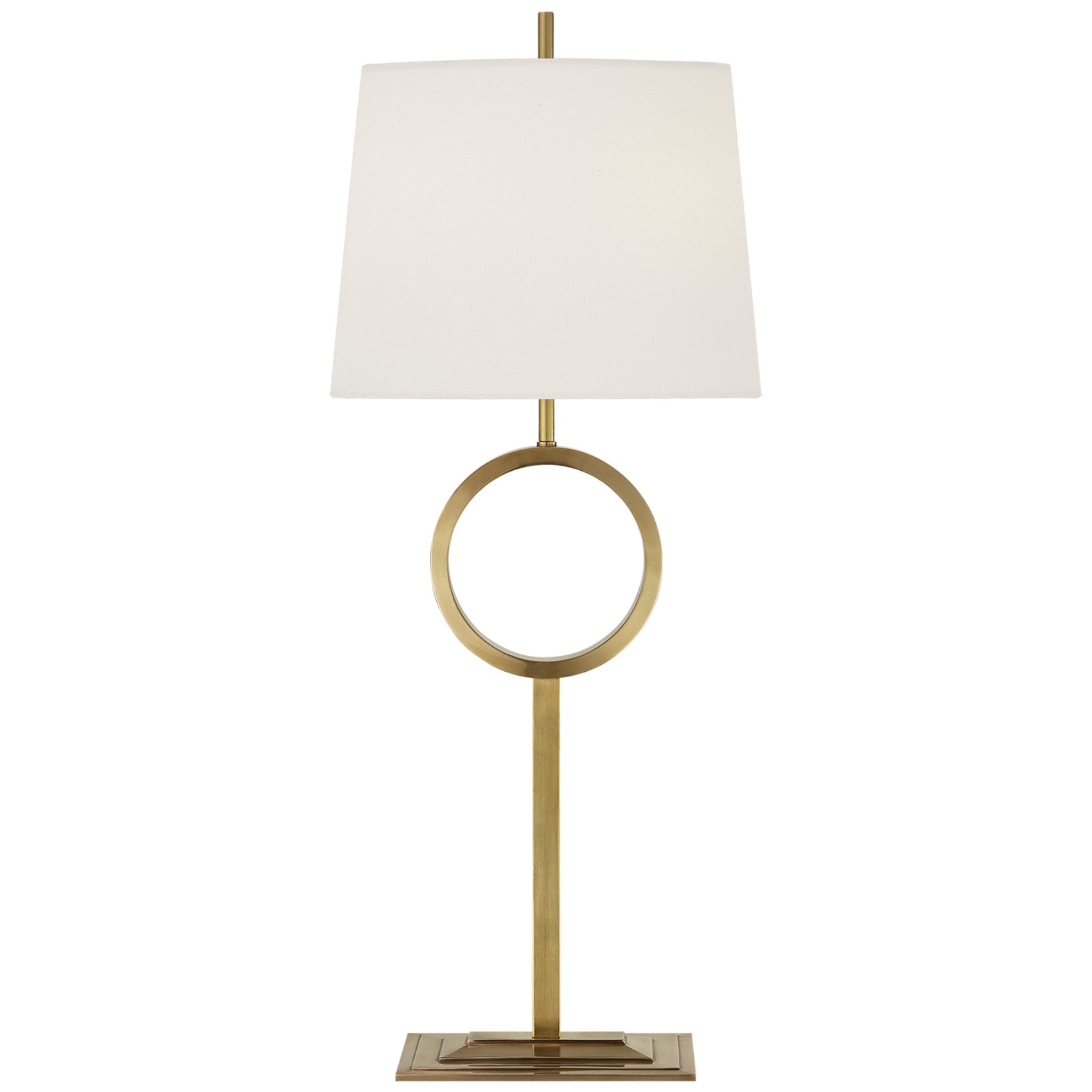 Thomas O'Brien Simone Medium Buffet Lamp in Hand-Rubbed Antique Brass with Linen Shade
