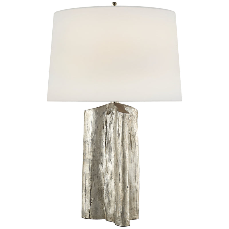 Thomas O'Brien Sierra Buffet Lamp in Burnished Silver Leaf with Linen Shade