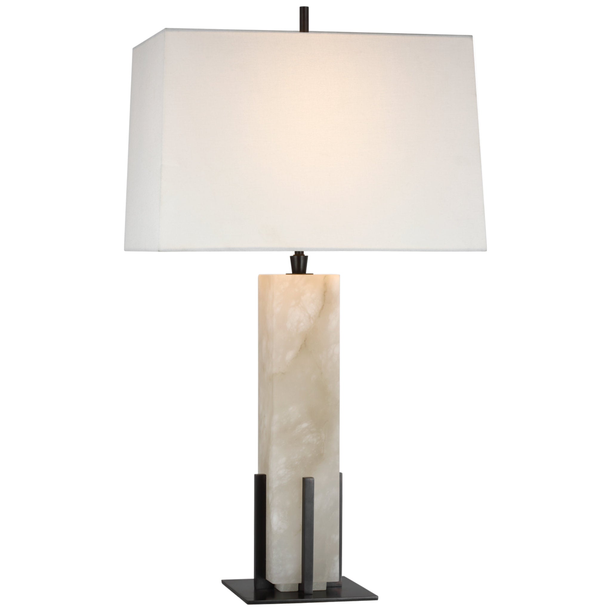 Thomas O'Brien Gironde Large Table Lamp in Alabaster and Bronze with Linen Shade