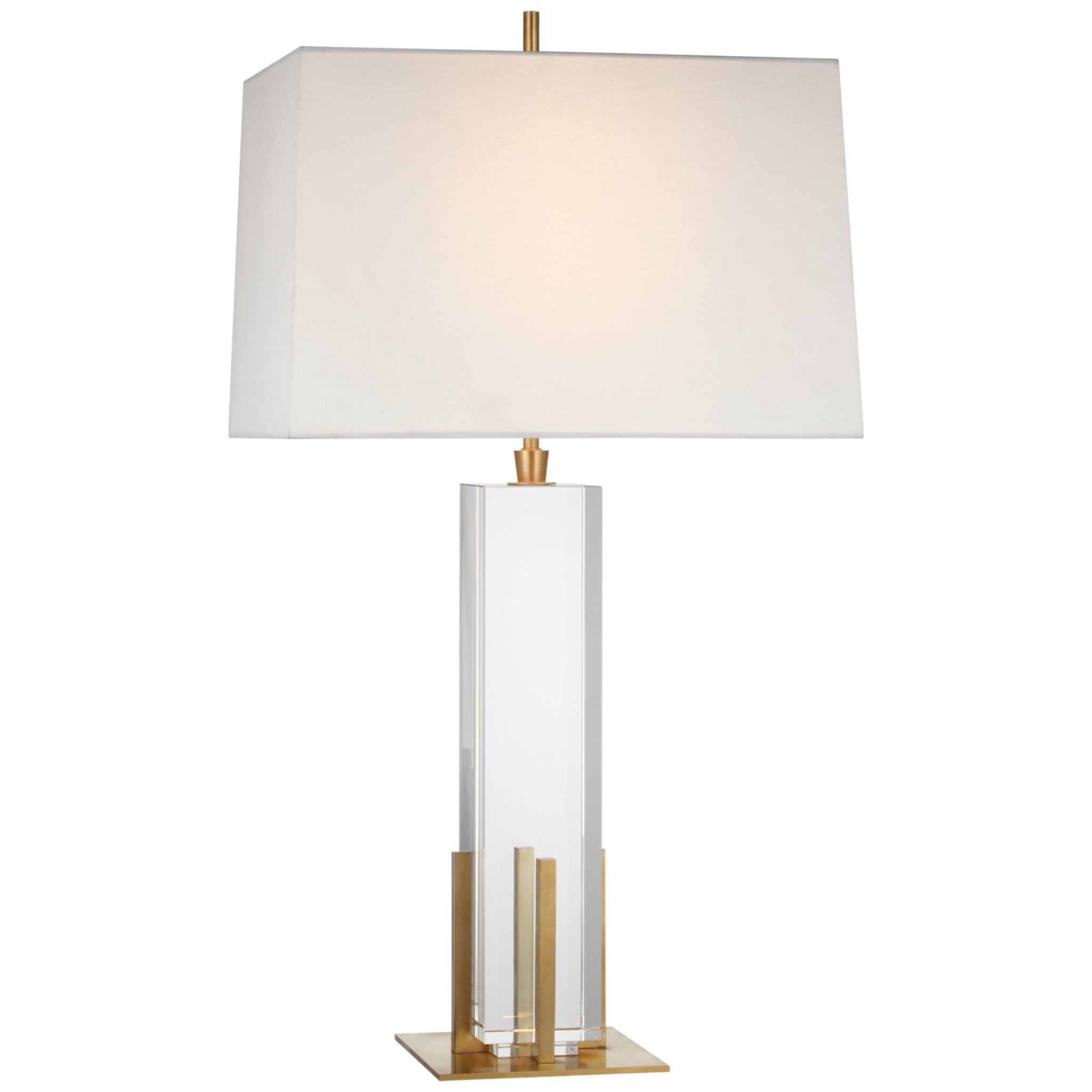 Thomas O'Brien Gironde Large Table Lamp in Crystal and Hand-Rubbed Antique Brass with Linen Shade