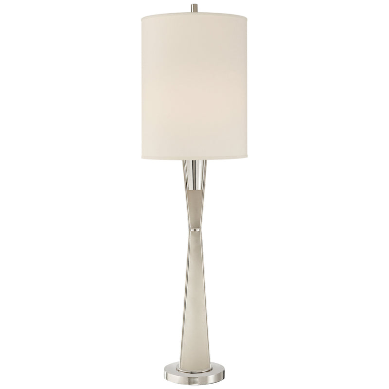 Thomas O'Brien Robinson Tall Buffet Lamp in Polished Nickel and Alabaster with Natural Percale Shade