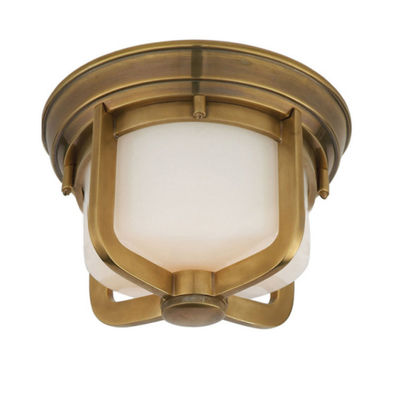 Thomas O'Brien Milton Short Flush Mount in Hand-Rubbed Antique Brass with White Glass