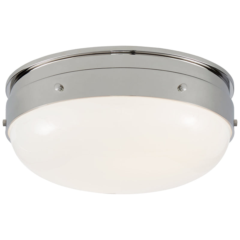 Thomas O'Brien Hicks Small Flush Mount in Polished Nickel with White Glass