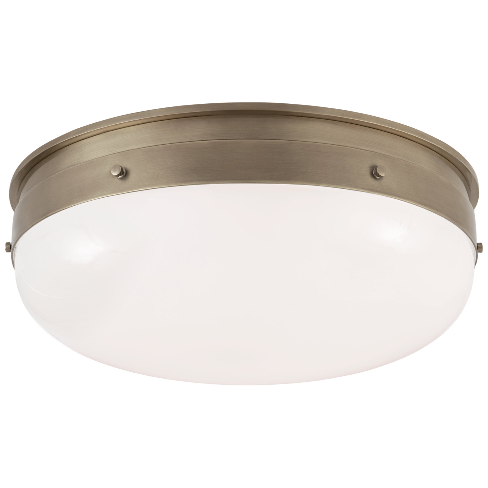 Thomas O'Brien Hicks Medium Flush Mount in Antique Nickel with White Glass Ceiling Light W17" x H6"