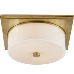 Thomas O'Brien Newhouse Circular Flush Mount in Hand-Rubbed Antique Brass with White Glass