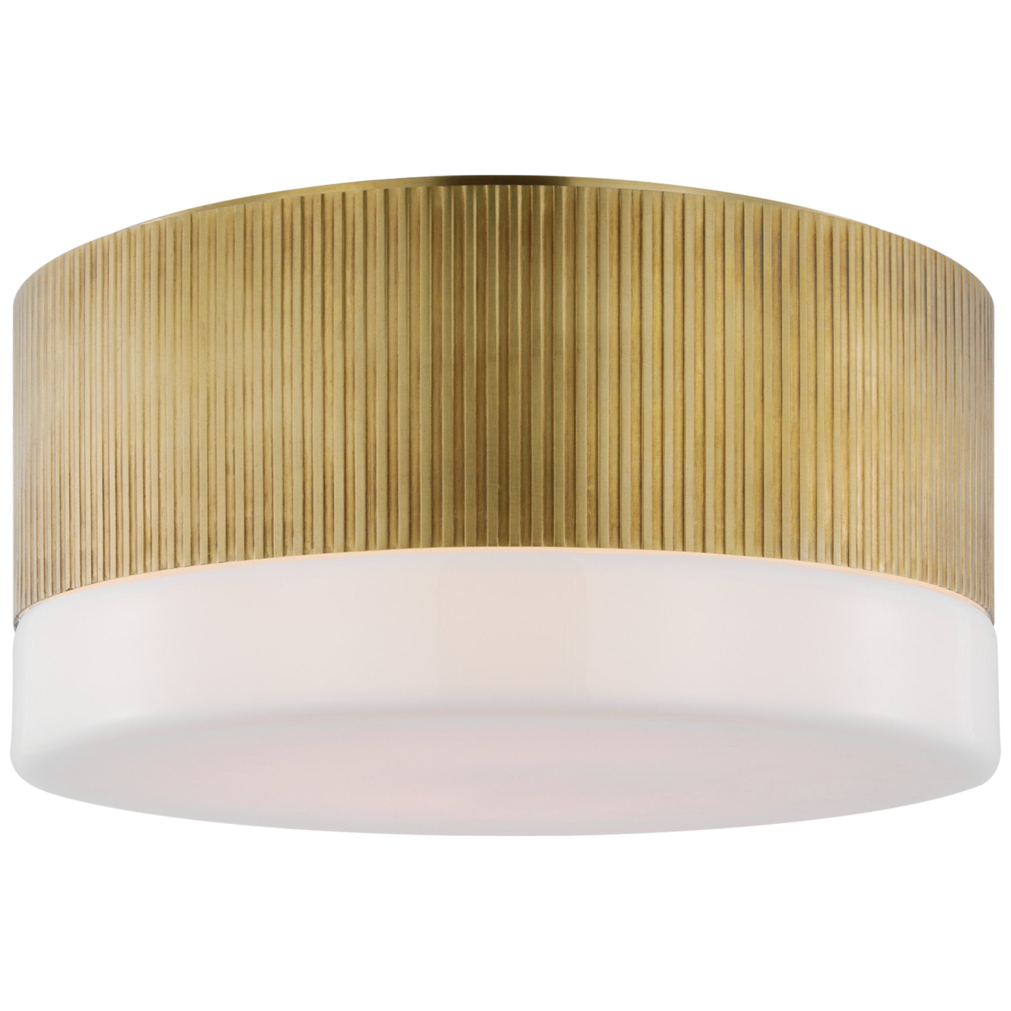 Thomas O'Brien Ace 12" Flush Mount in Hand-Rubbed Antique Brass with White Glass Ceiling Light W12" x H6.25"