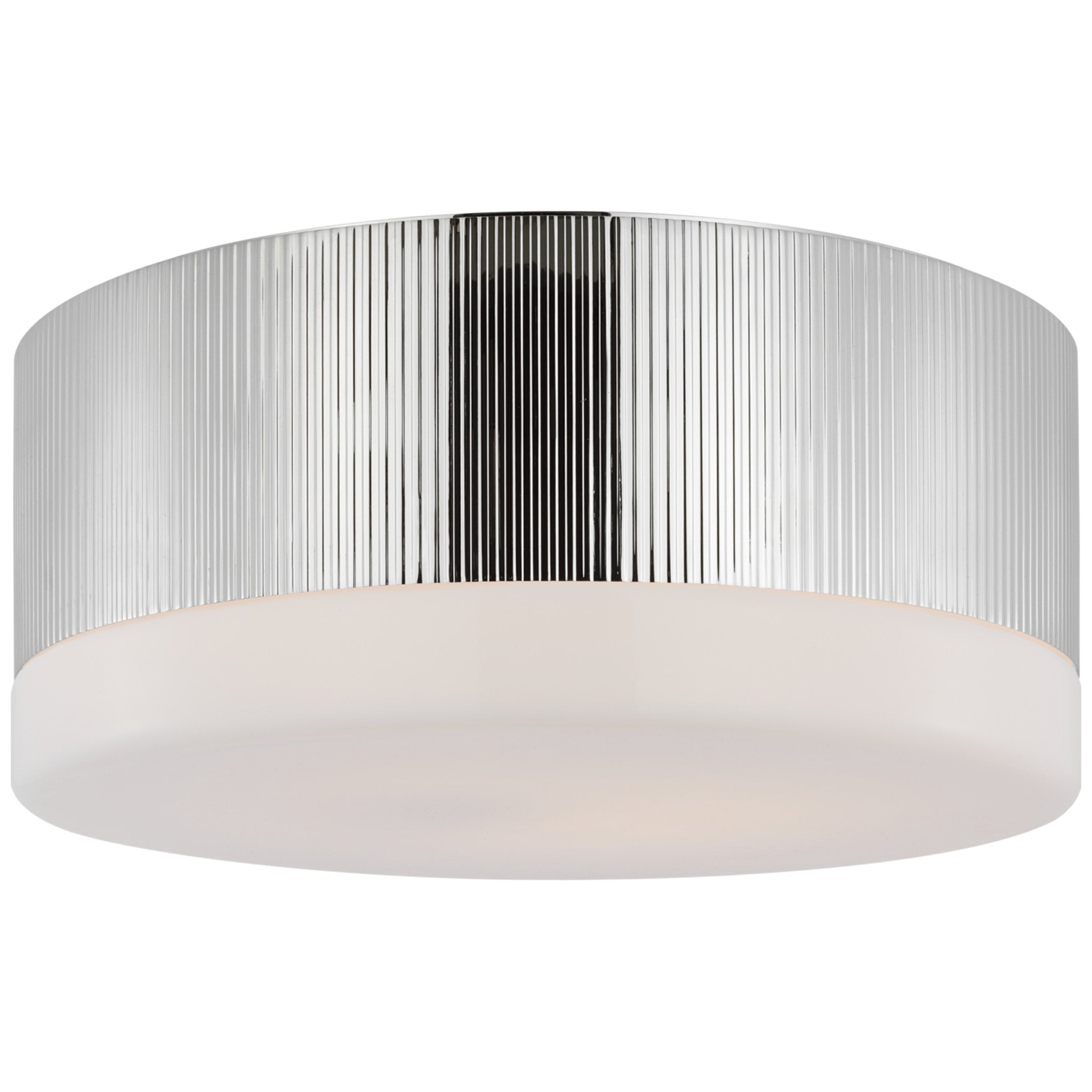 Thomas O'Brien Ace 17" Flush Mount in Polished Nickel with White Glass Ceiling Light W17" x H7.75"