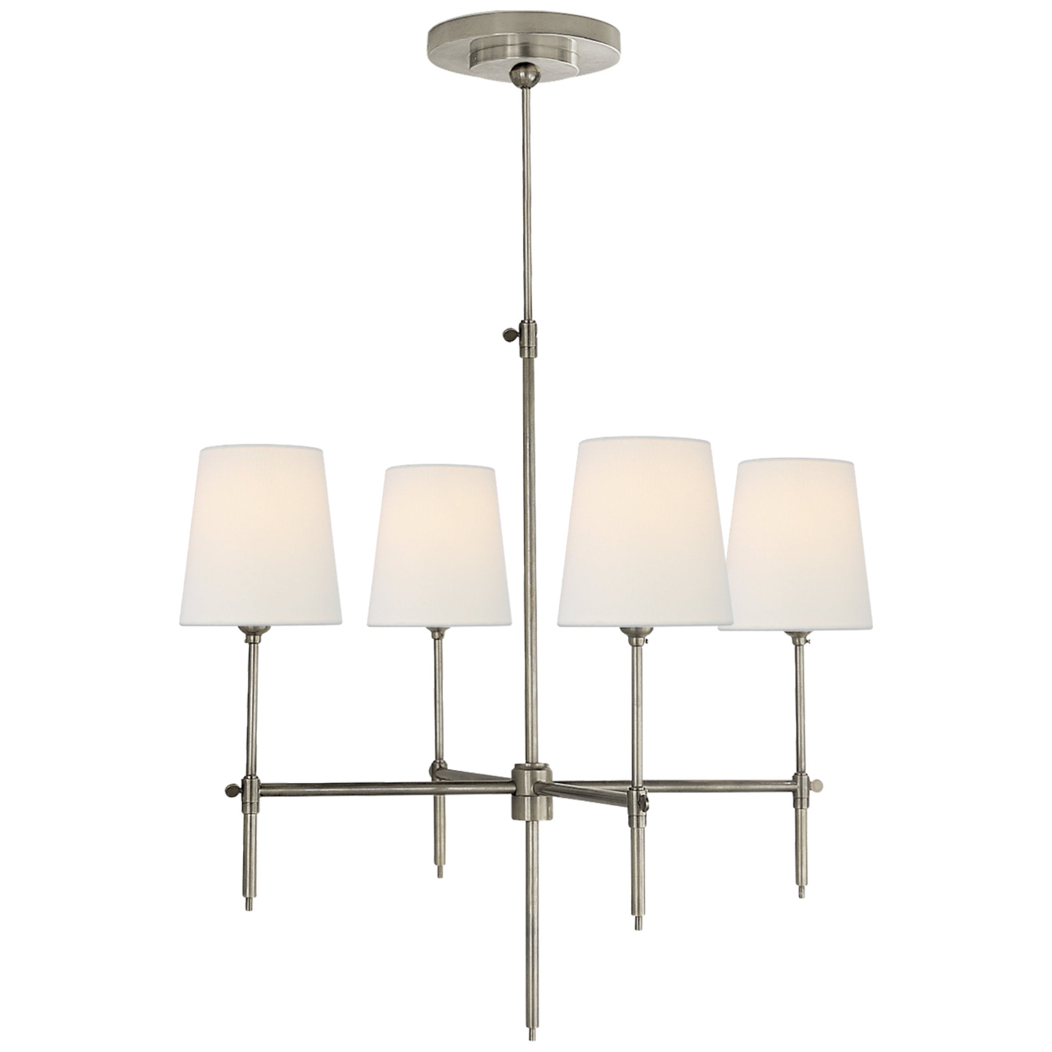 Thomas O'Brien Bryant Small Chandelier in Antique Nickel with Linen Shades