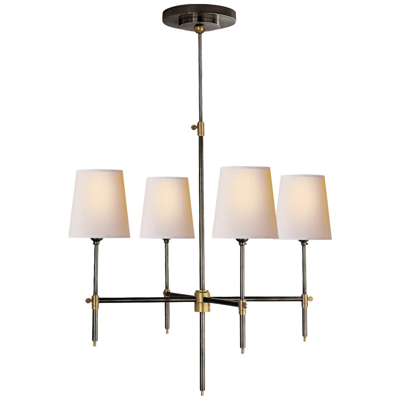 Thomas O'Brien Bryant Small Chandelier in Bronze and Hand-Rubbed Antique Brass with Natural Paper Shades