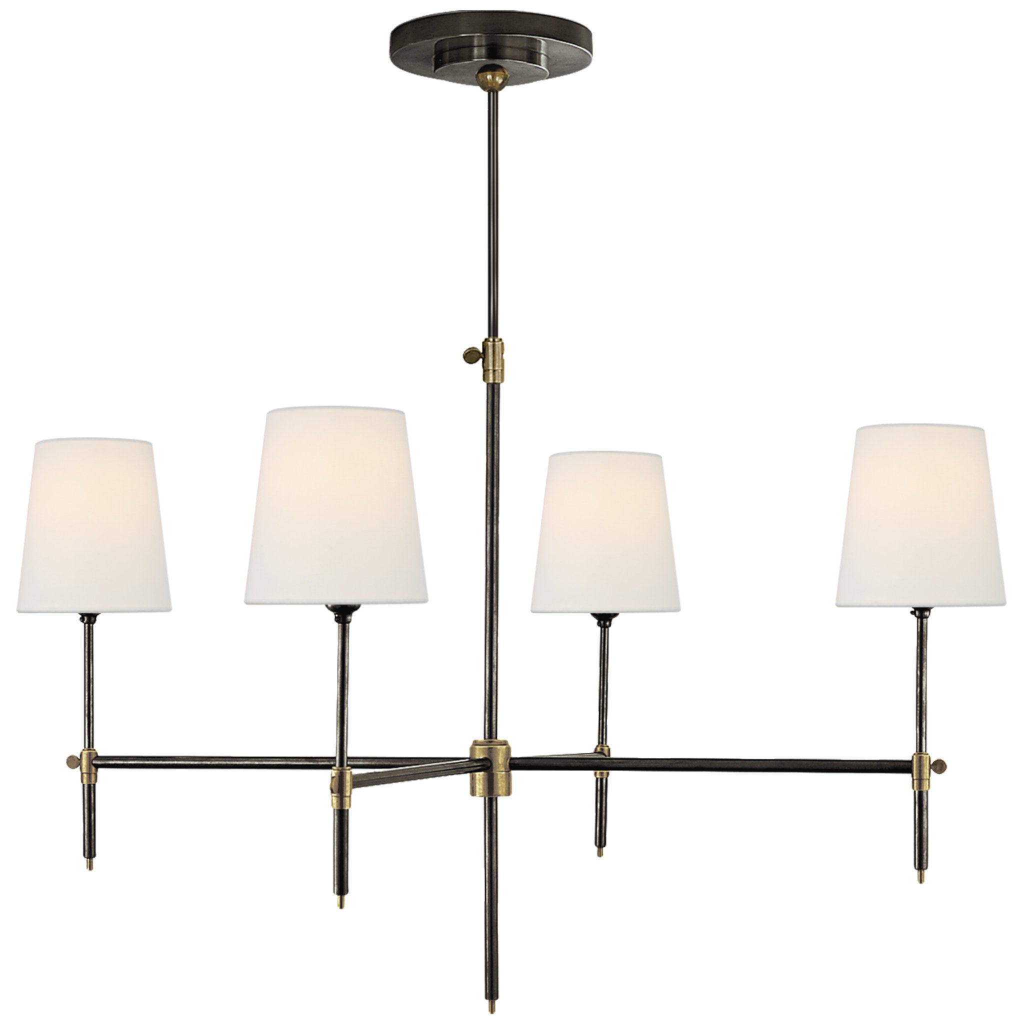 Thomas O'Brien Bryant Large Chandelier in Bronze and Hand-Rubbed Antique Brass with Linen Shades