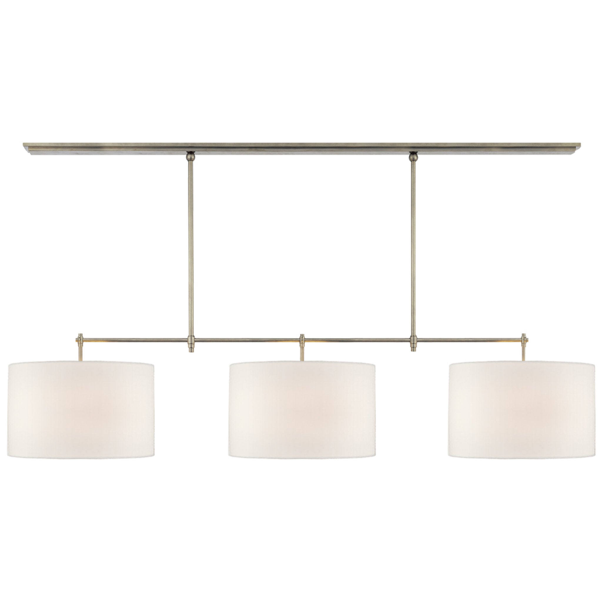Thomas O'Brien Bryant Large Billiard in Antique Nickel with Linen Shades Ceiling Light W64.5"