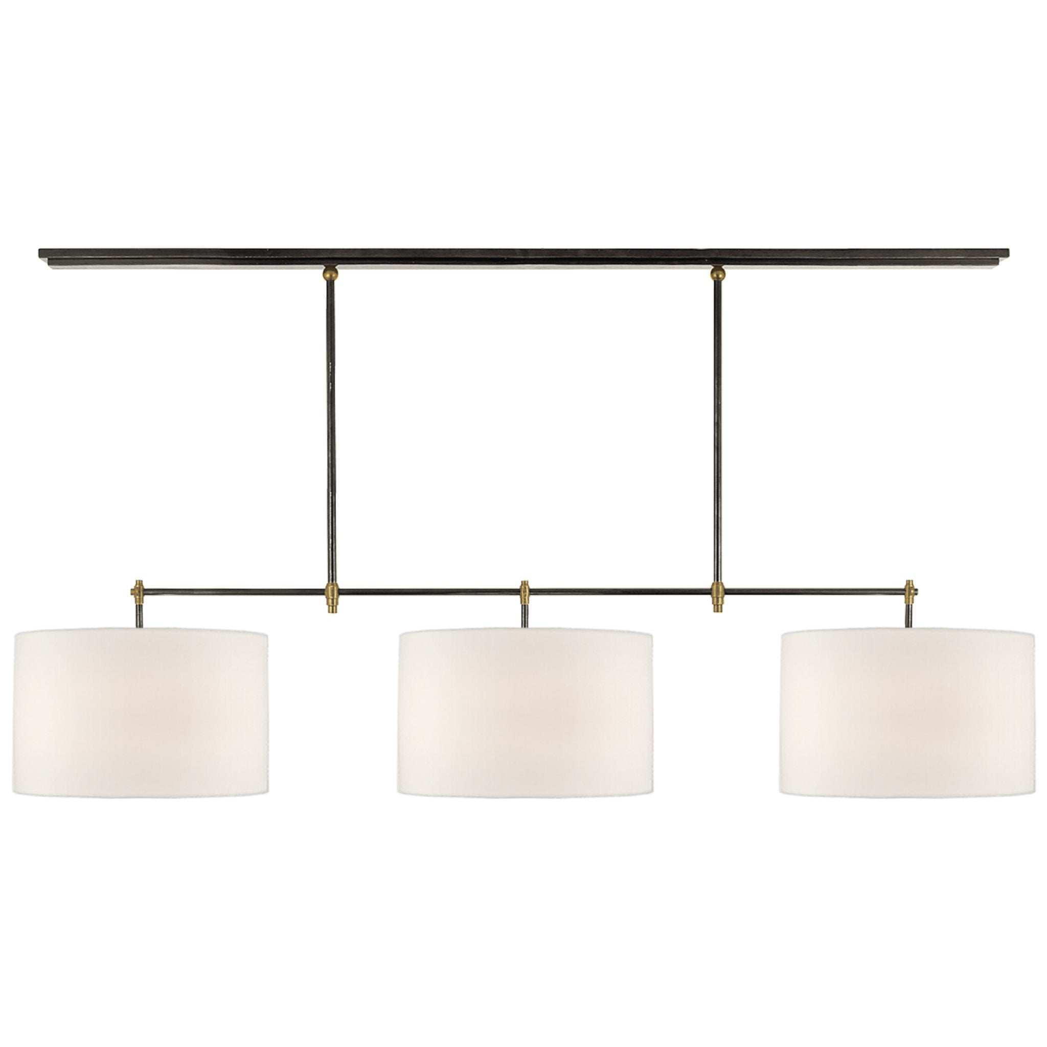 Thomas O'Brien Bryant Large Billiard in Bronze and Hand-Rubbed Antique Brass with Linen Shades Ceiling Light W64.5"