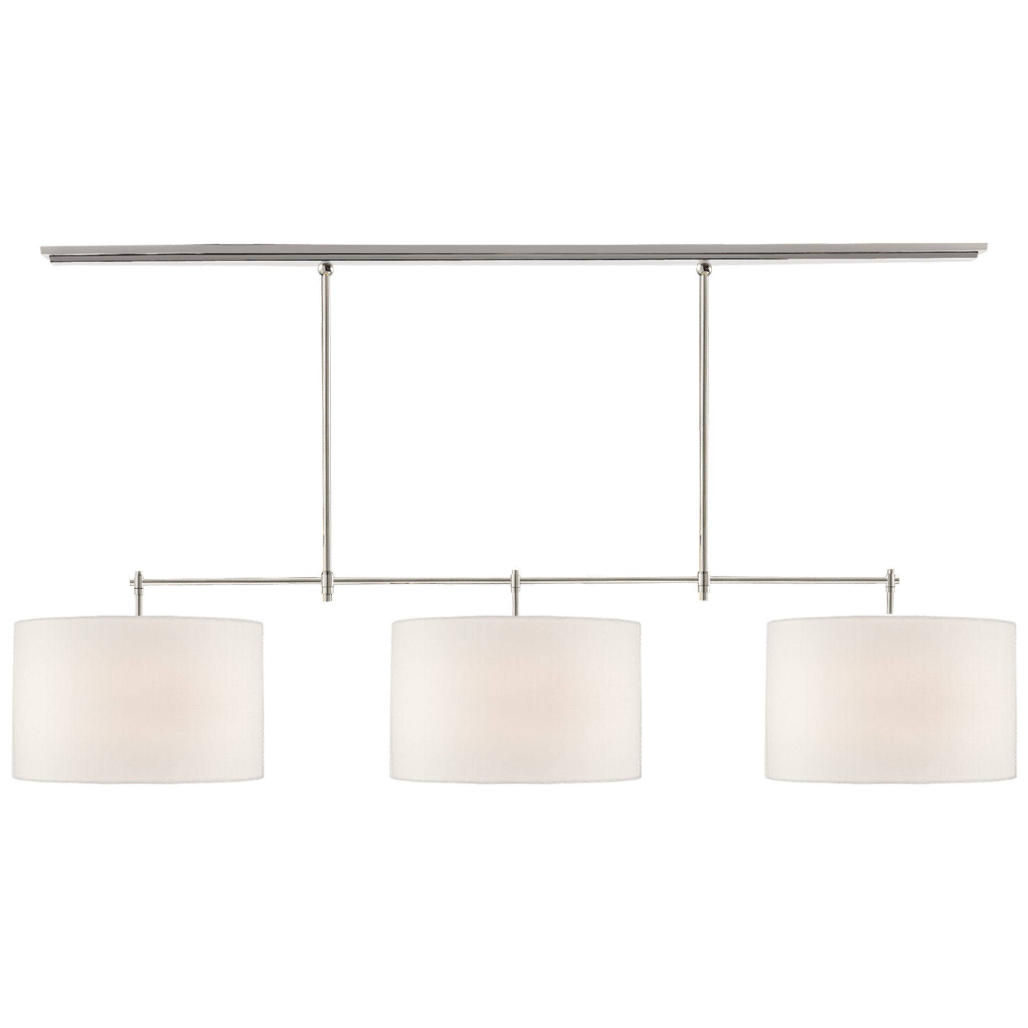 Thomas O'Brien Bryant Large Billiard in Polished Nickel with Linen Shades Ceiling Light W64.5"