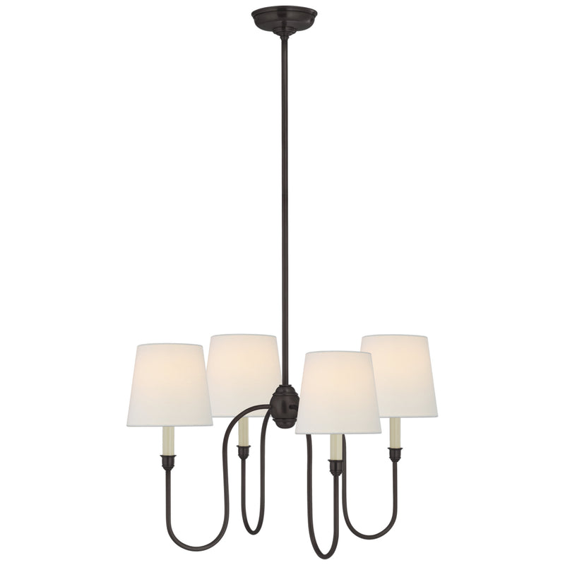 Thomas O'Brien Vendome Small Chandelier in Bronze with Linen Shades