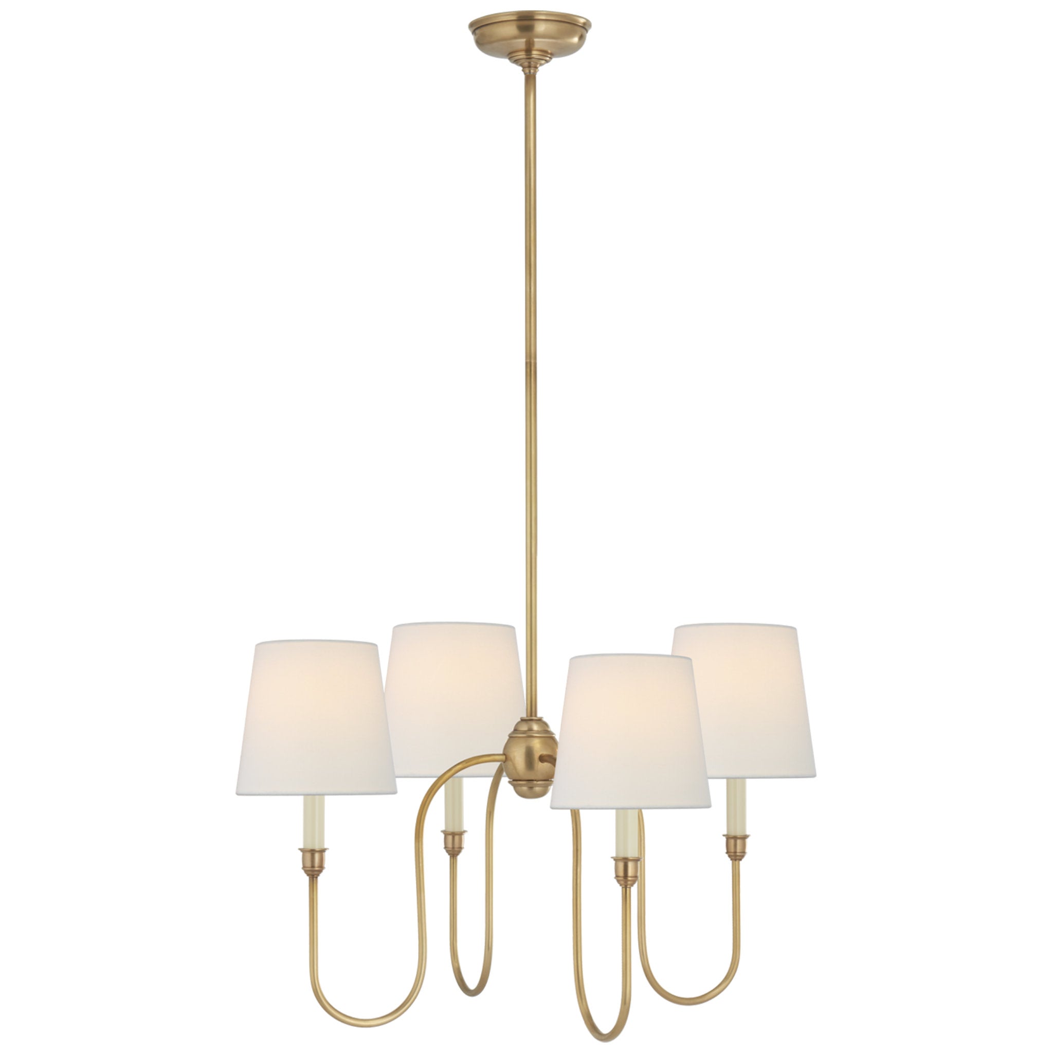 Thomas O'Brien Vendome Small Chandelier in Hand-Rubbed Antique Brass with Linen Shades Ceiling Light W24.5"