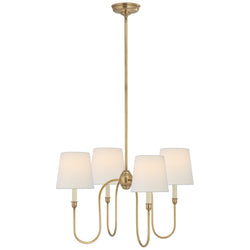 Thomas O'Brien Vendome Small Chandelier in Hand-Rubbed Antique Brass with Linen Shades
